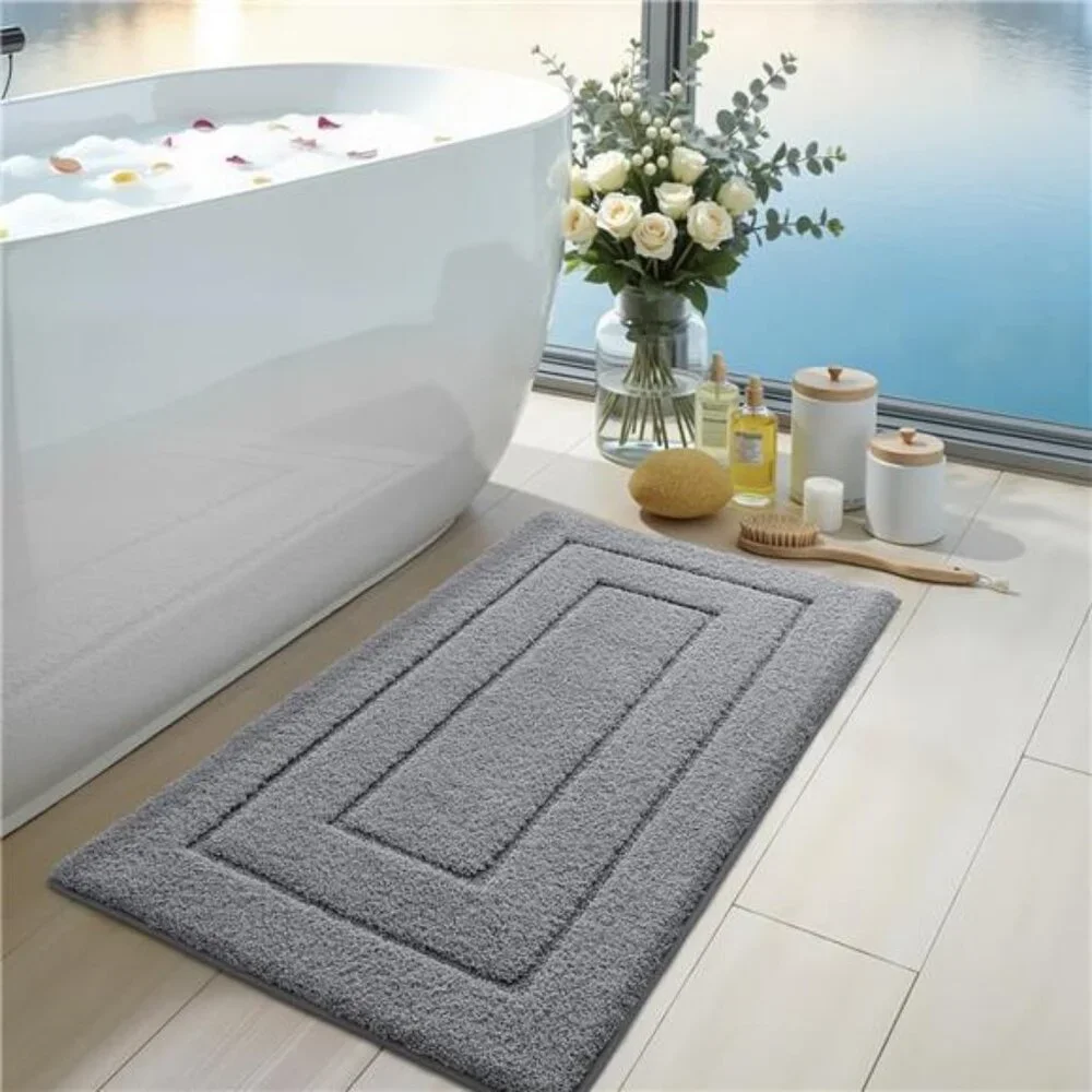 Bathroom Rug Extra Large Non Slip Washable Microfiber Bath Mat Soft Grey